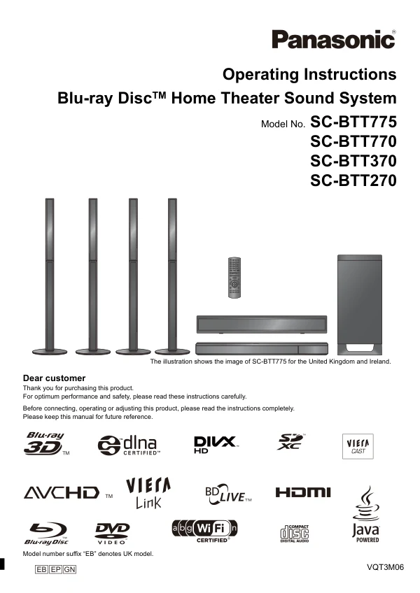 Cover of the Panasonic SA-BTT775 UK operating instructions