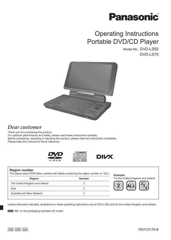 Cover of the Panasonic DVD-LS70 UK operating instructions