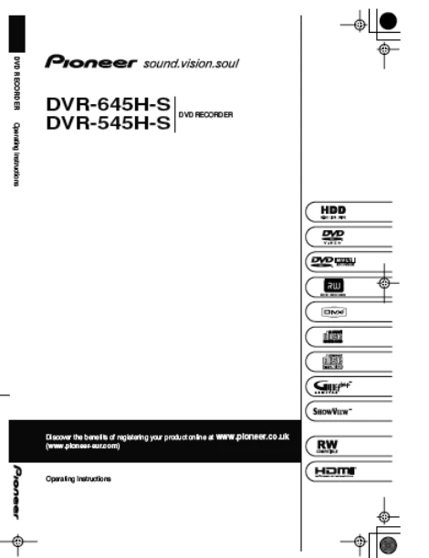 Cover of the Pioneer DVR-645H-S UK operating instructions