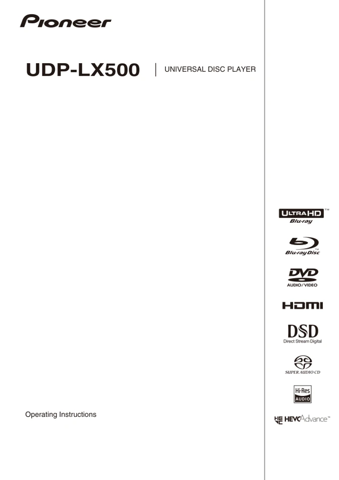 Cover of the Pioneer UDP-LX500 UK operating instructions