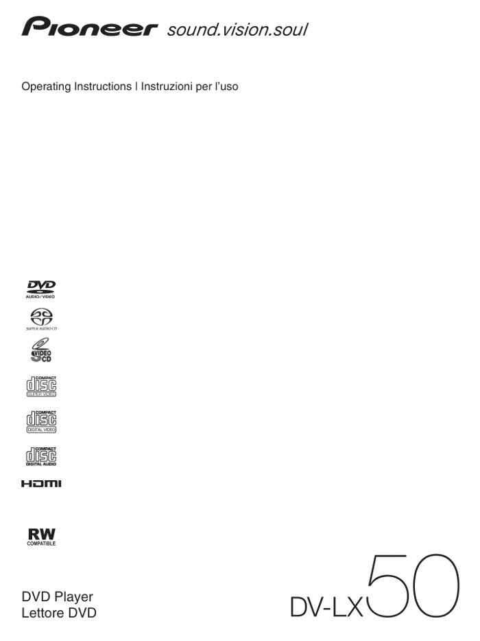 Cover of the Pioneer DV-LX50 UK operating instructions