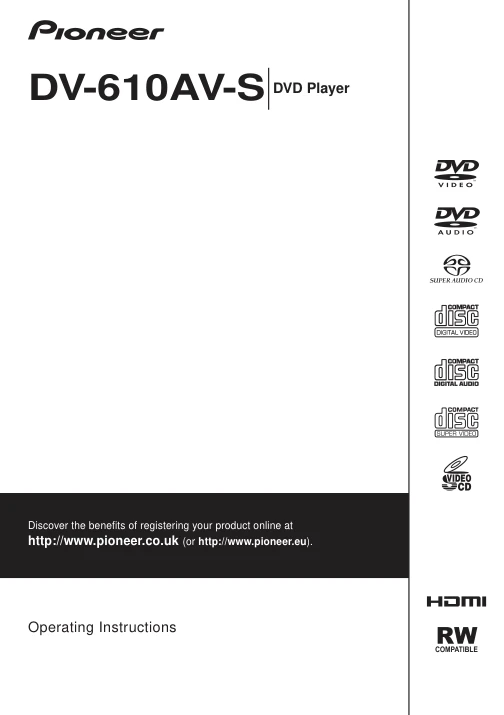 Cover of the Pioneer DV-610AV-S UK operating instructions