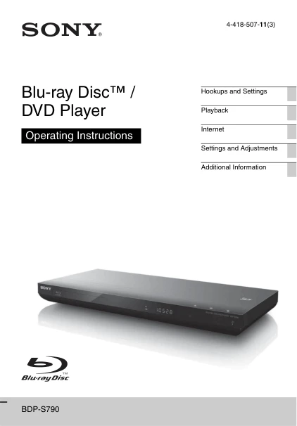 Cover of the Sony BDP-S790 UK operating instructions