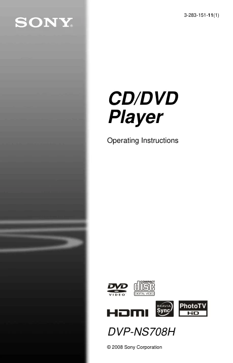 Cover of the Sony DVP-NS708H UK operating instructions