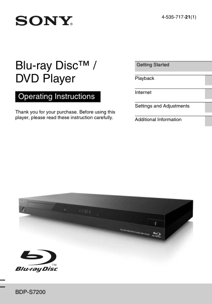 Cover of the Sony BDP-S7200 UK operating instructions