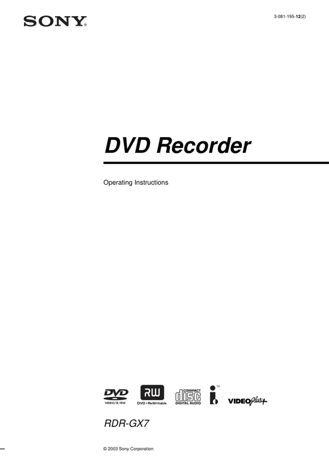 Cover of the Sony RDR-GX7 UK operating instructions