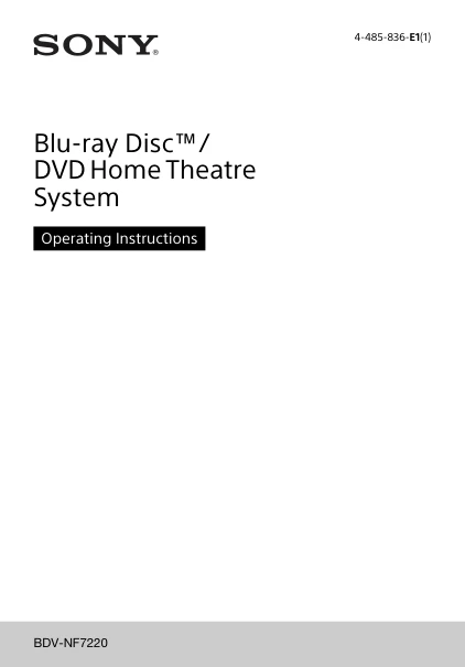 Cover of the Sony BDV-NF7220 UK operating instructions
