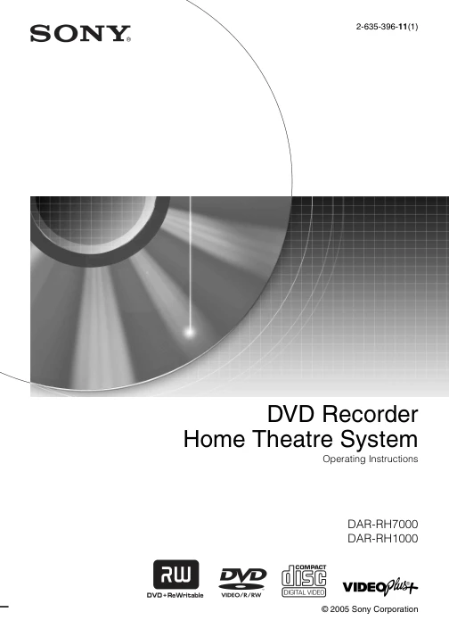 Cover of the Sony DAR-RH7000 UK operating instructions