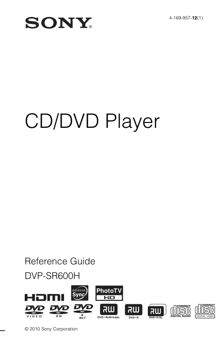 Cover of the Sony DVP-SR600H UK operating instructions