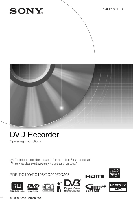Cover of the Sony RDR-DC205 UK operating instructions