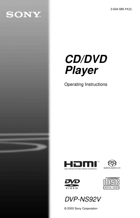 Cover of the Sony DVP-NS92V UK operating instructions