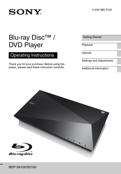Cover of the Sony BDP-S4100 UK operating instructions