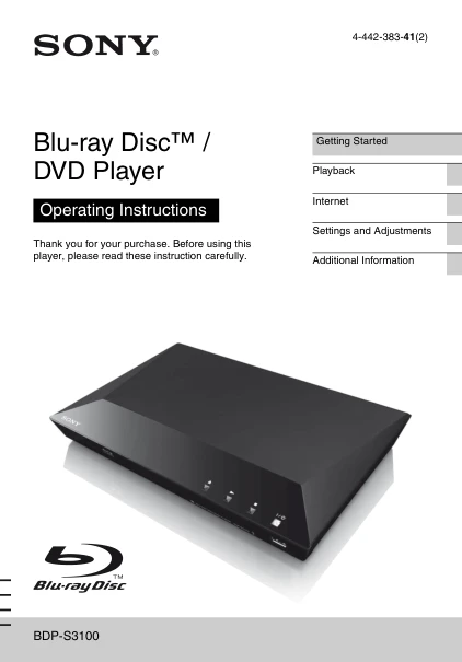 Cover of the Sony BDP-S3100 UK operating instructions