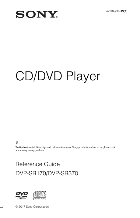 Cover of the Sony DVP-SR170 UK operating instructions