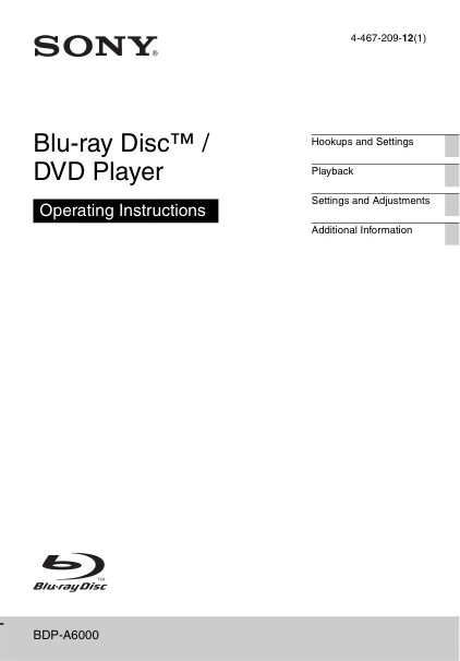 Cover of the Sony BDP-A6000 UK operating instructions