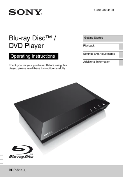 Cover of the Sony BDP-S1100 UK operating instructions