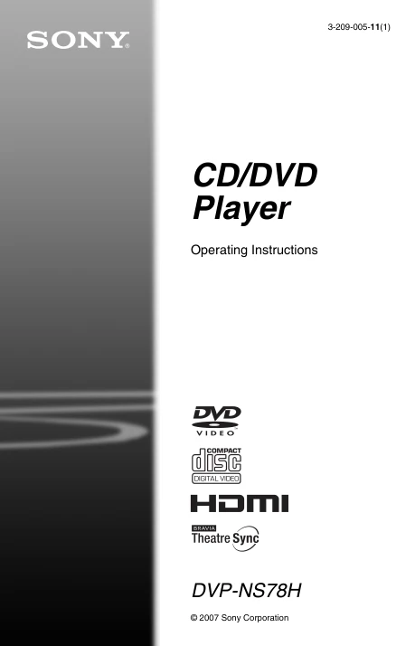 Cover of the Sony DVP-NS78H UK operating instructions