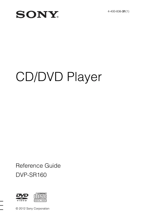 Cover of the Sony DVP-SR160 UK operating instructions