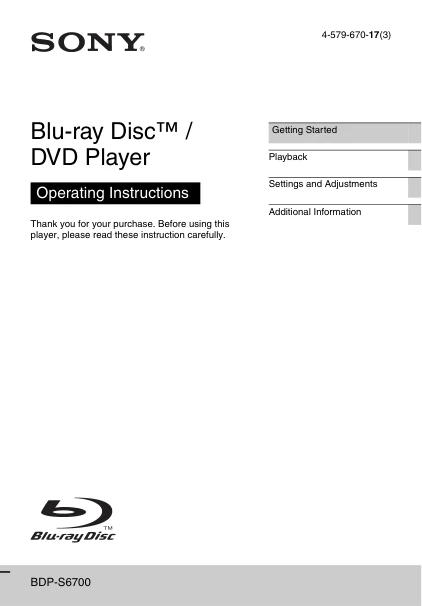 Cover of the Sony BDP-S6700 UK operating instructions