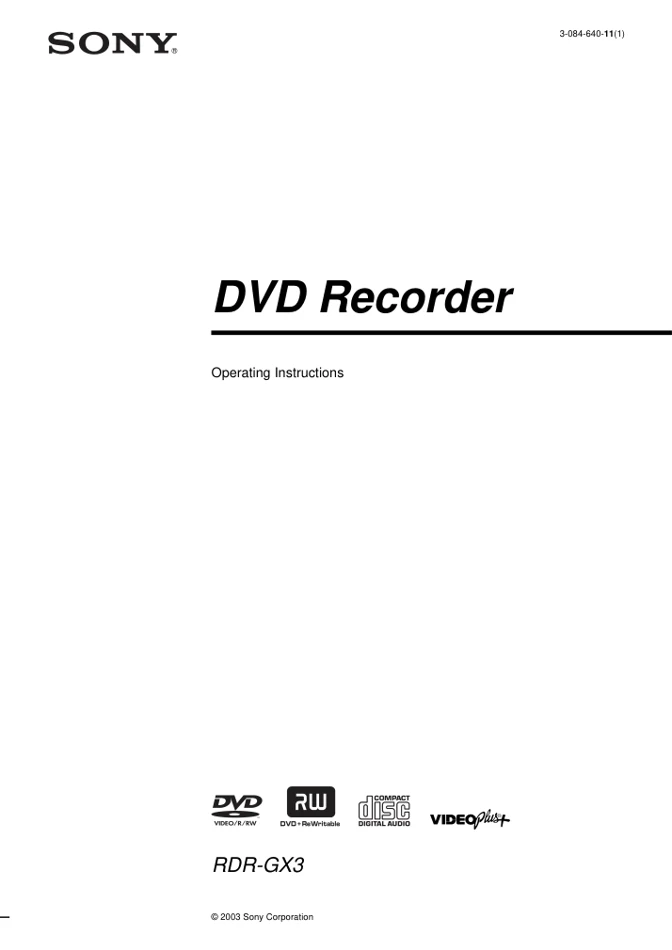 Cover of the Sony RDR-GX3 UK operating instructions