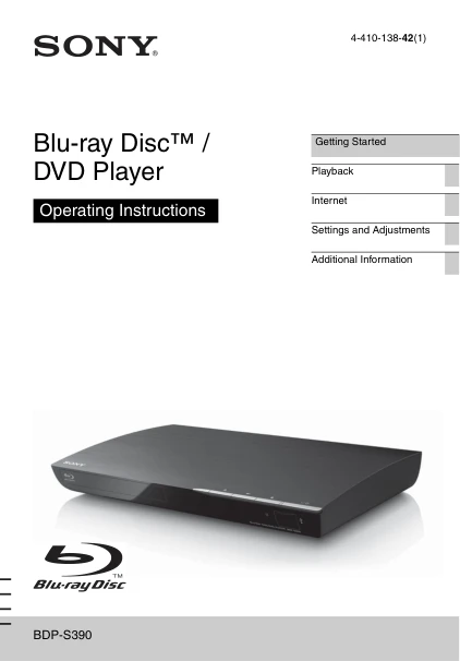 Cover of the Sony BDP-S390 UK operating instructions