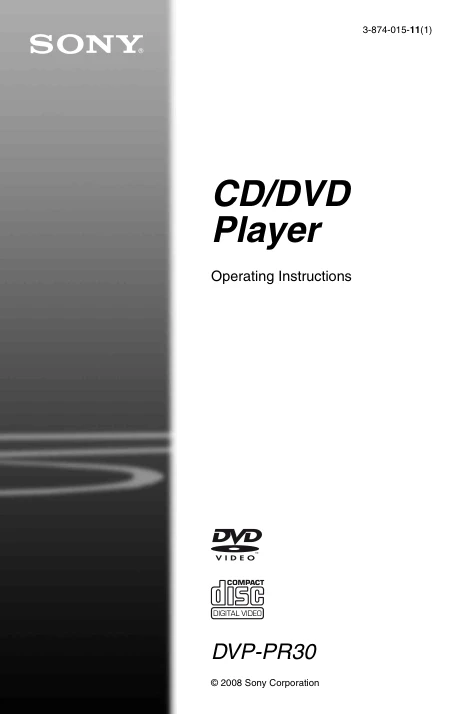 Cover of the Sony DVP-PR30 UK operating instructions