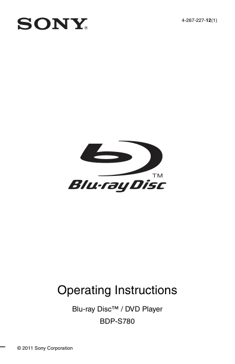 Cover of the Sony BDP-S780 UK operating instructions