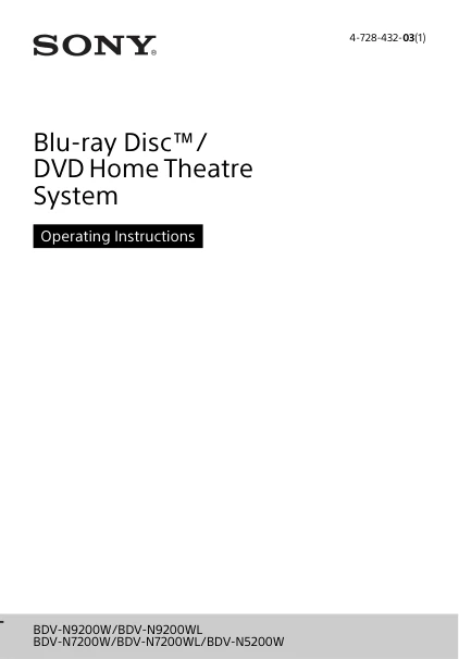 Cover of the Sony BDV-N9200W UK operating instructions