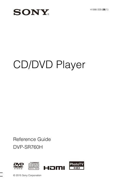 Cover of the Sony DVP-SR760H UK operating instructions
