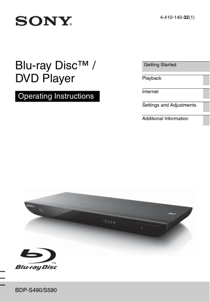 Cover of the Sony BDP-S490 UK operating instructions