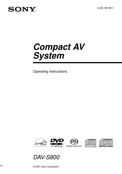Cover of the Sony DAV-S800 UK operating instructions