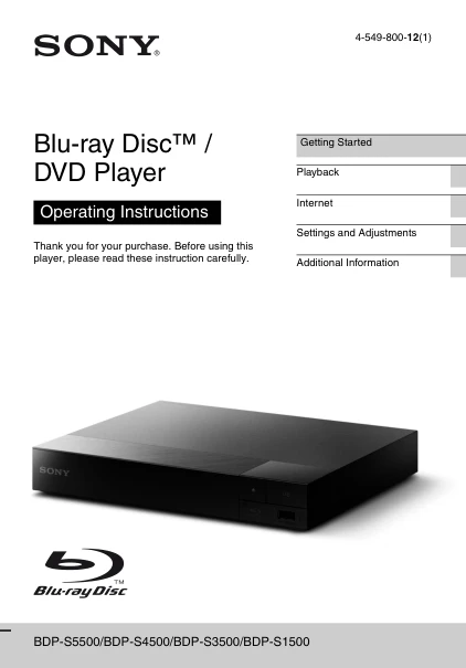 Cover of the Sony BDP-S1500 UK operating instructions