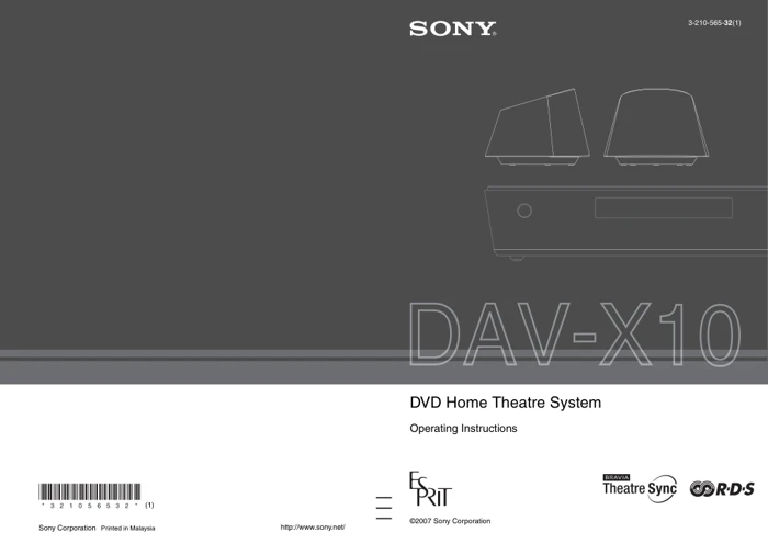 Cover of the Sony DAV-X10 UK operating instructions
