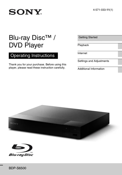Cover of the Sony BDP-S6500 UK operating instructions